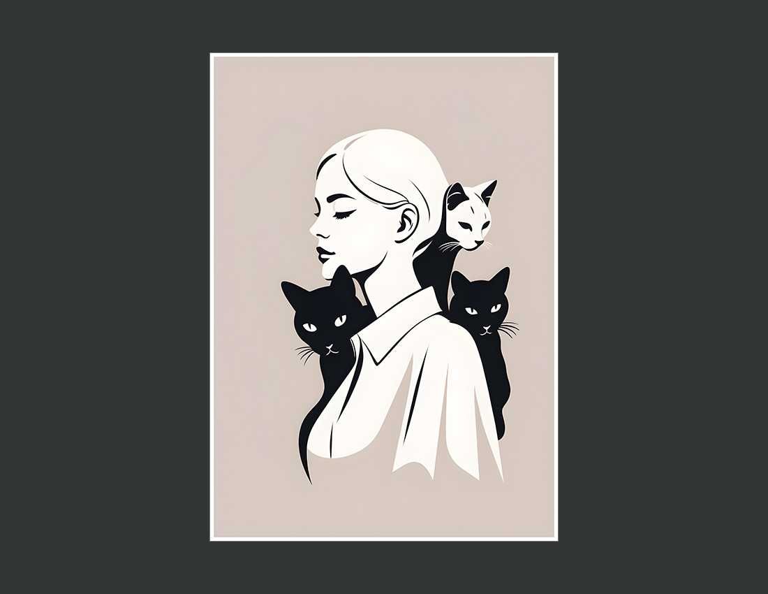 Plakat premium kobieta z kotami 3 do salonu - 30x40cm