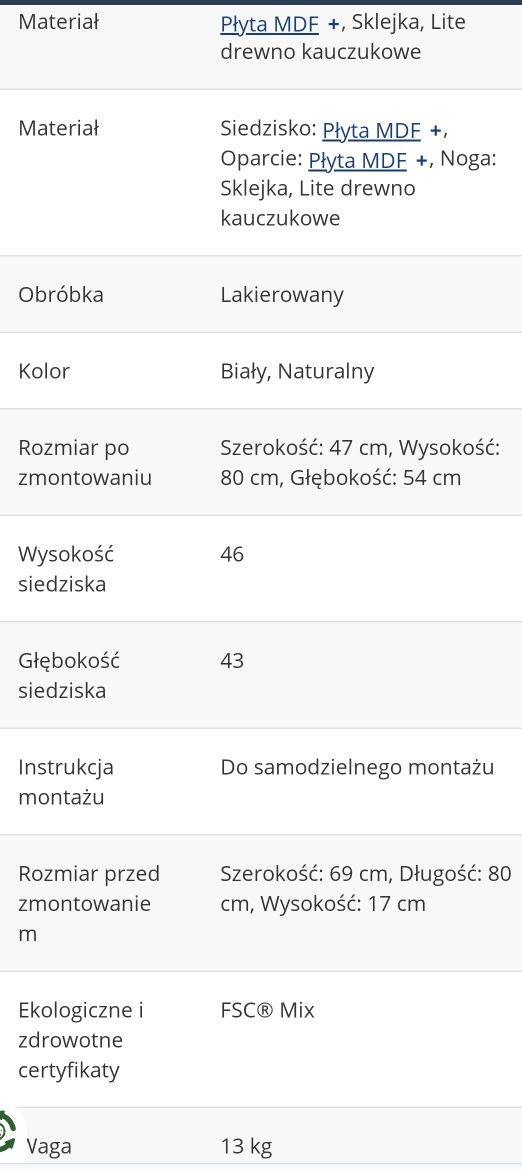 Krzeslo Jysk białe drewniane Jegind 1 SZT