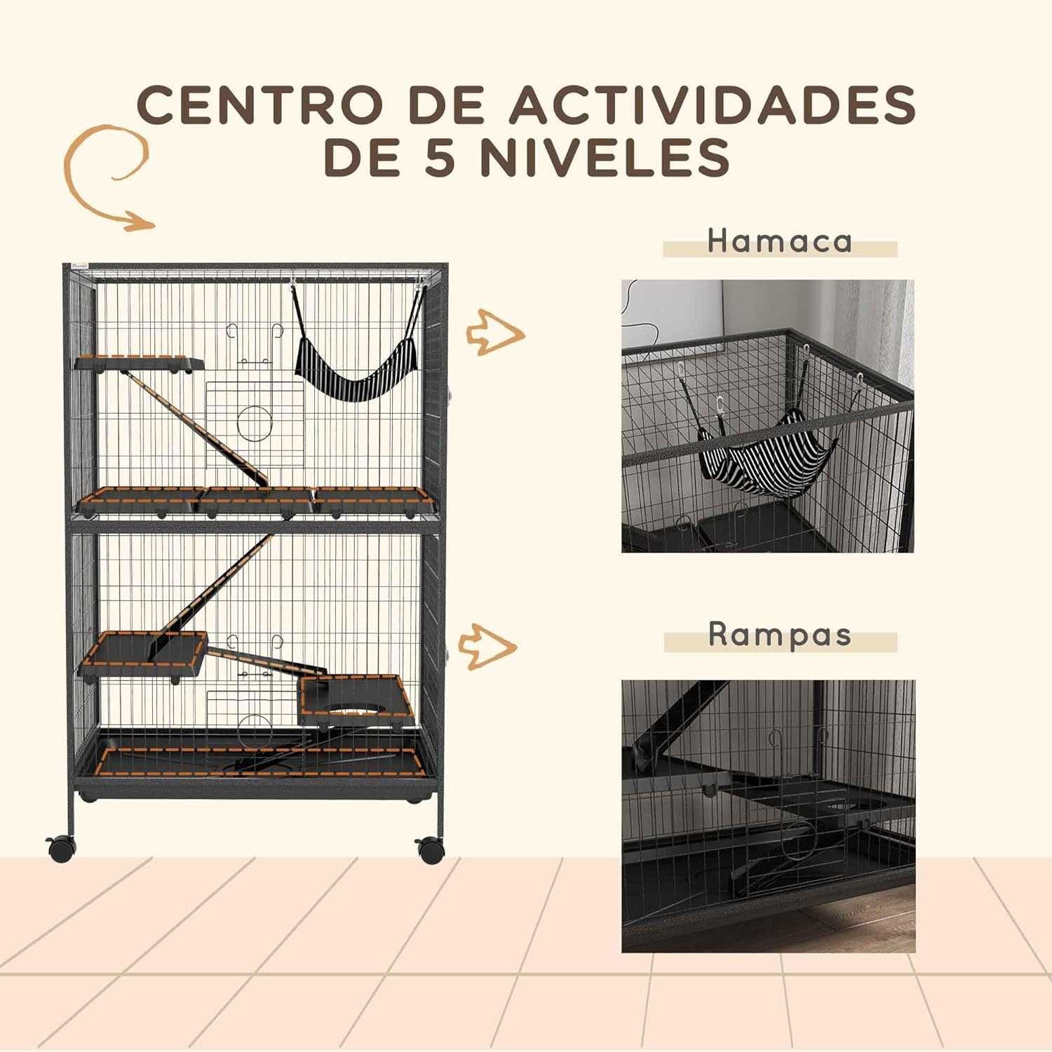 NOVO - Gaiola de Chinchila, Furão e Coelho com 5 níveis 80x52x128cm