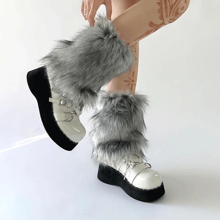 хутряні гетри сірі y2k панк гранж grunge emo dollskill new rock goth