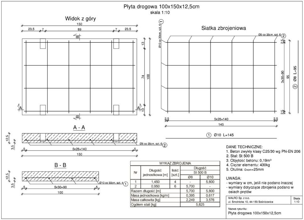 Płyta drogowa 100x150X12,5cm małe płyty drogowe prefabrykat drogi