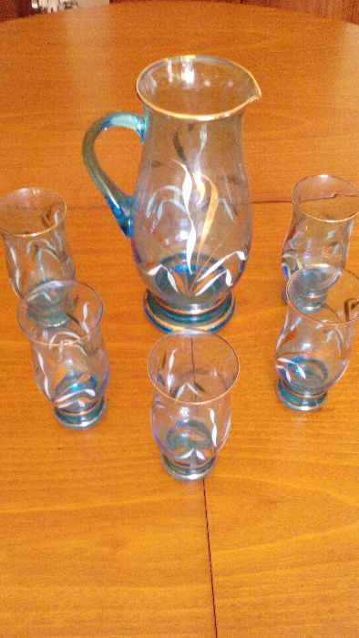 Serviço caneca + 5 copos refresco vidro vintage