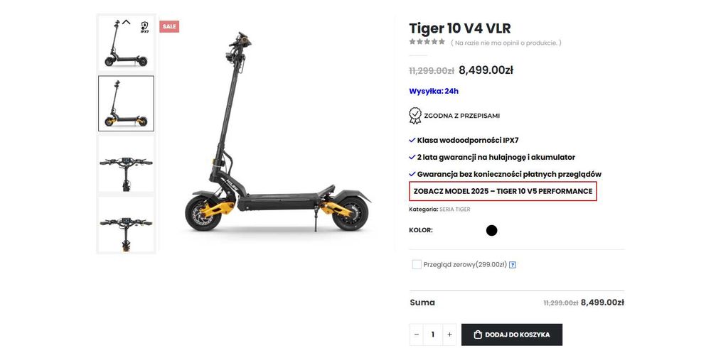 Hulajnoga Hiley Tiger 10 v4 VLR (2x1000W 52V 28Ah SAMSUNG, ipx7)