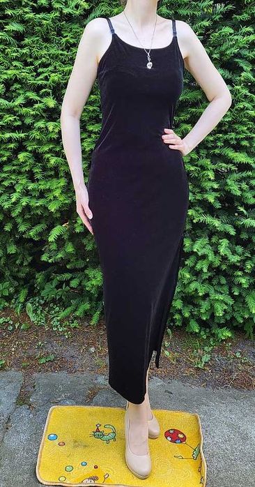 sukienka 38 M 40 L welwet aksamit maxi maksi wesele czarna studniówka