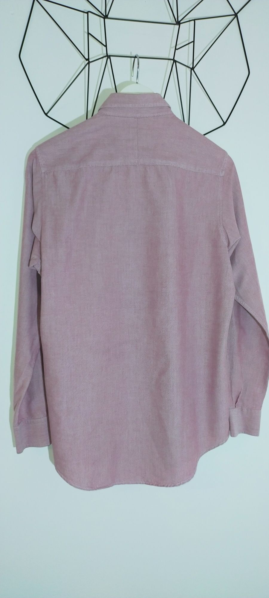Koszula długi rękaw elegancka bawełniana bordowa różowa S slim fit