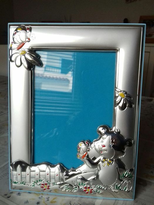 Molduras criança e boneca decorativa  em prata