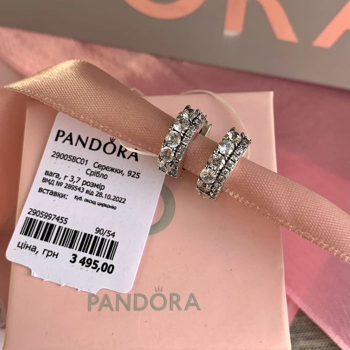 Сережки Pandora Пандора/ Серьги Pandora оригінал/ нові срібло кільця