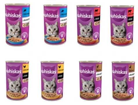 Whiskas uczta dla kota - galaretka I sos 8x400g 4 SMAKI KARMA MOKRA