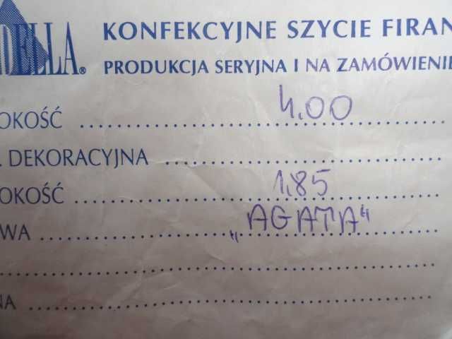 Dwie firany okienne szerokosc 4 m x wysokosc : 185 cm