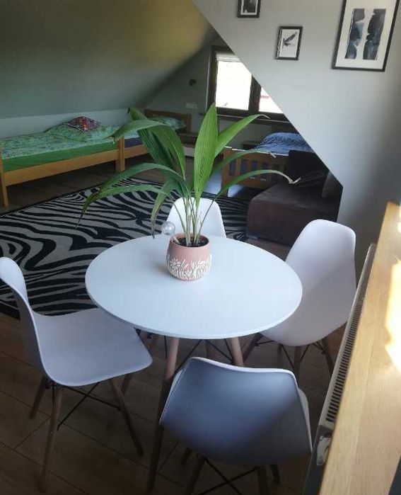 Nowy STÓŁ Rustykalny 80cm +2szt. Białe Krzesła Skandynawski (OKAZJA)