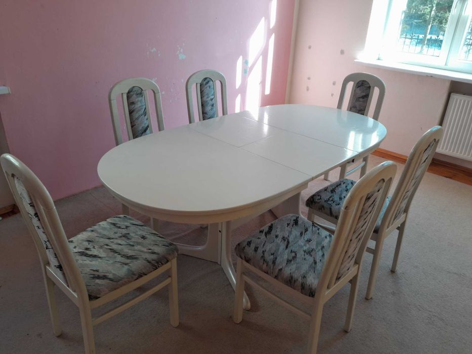 Biały stół + 6 krzeseł
