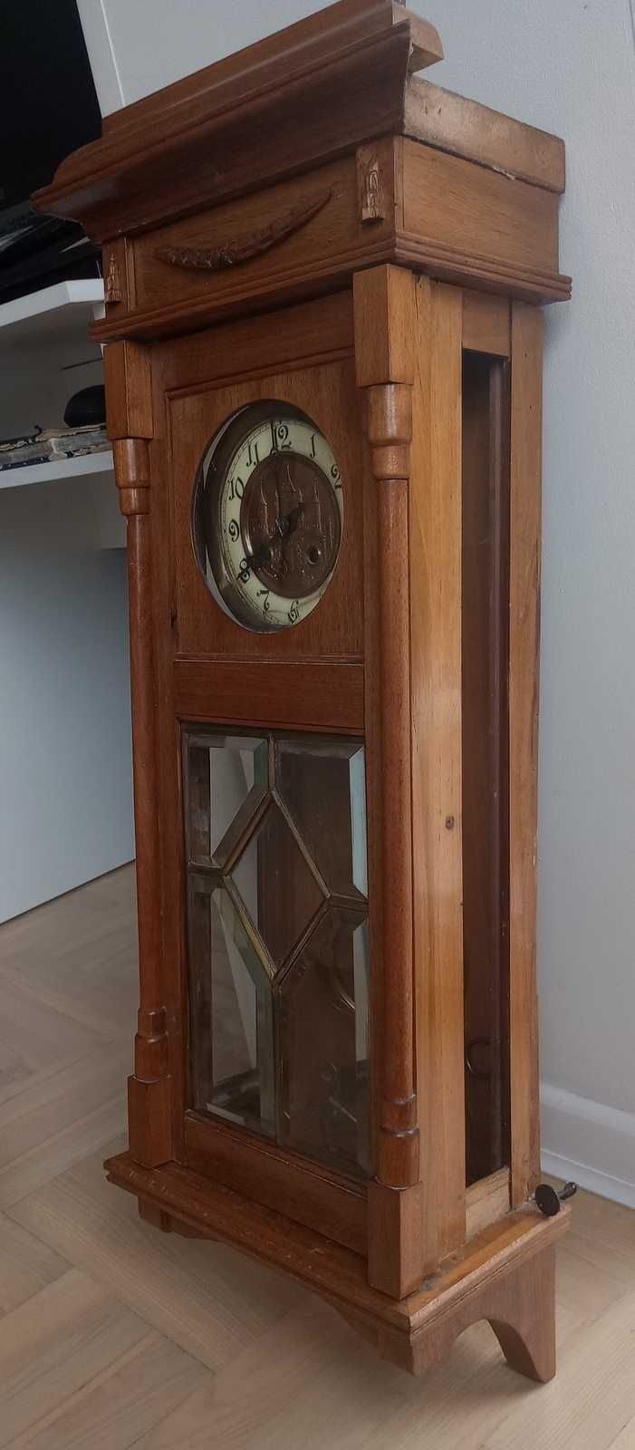 Zegar wiszący drewniany zabytkowy zdobiony unikat