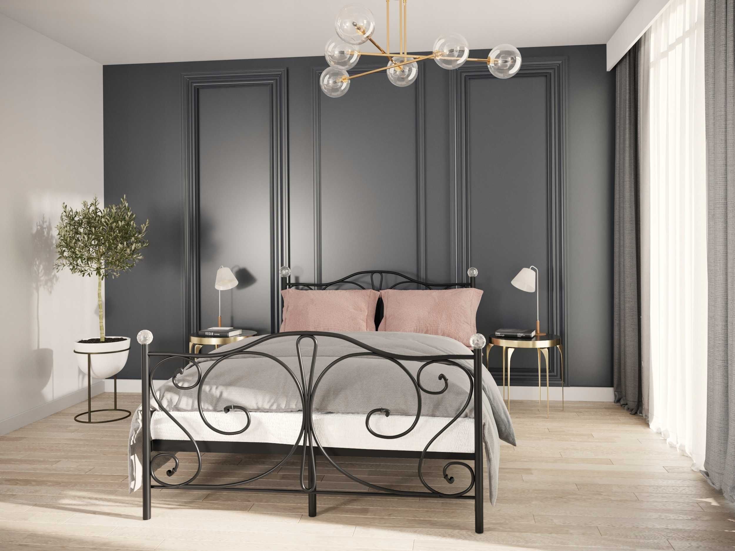 Łóżko Metalowe Glamour Czarne z Kryształkami 120x200 +Stelaż Drewniany
