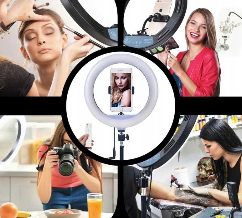 LAMPA PIERŚCIENIOWA led ring lampka selfie 3 barwy 30cm 80W statyw