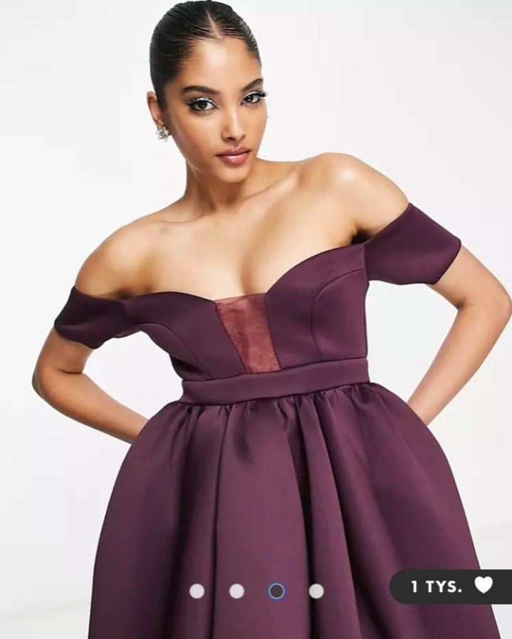 ASOS Ciemnofioletowa sukienka 36 bal wesele impreza midi bardot