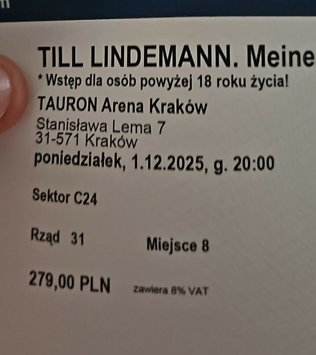 Till Lindemann bilety Tauron Kraków 1.12.2025