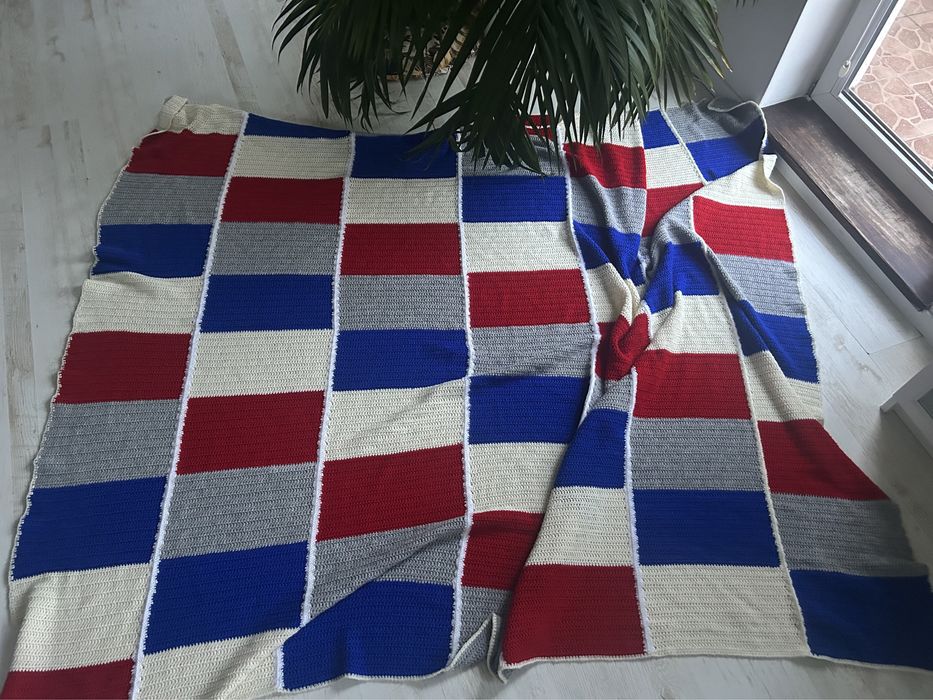 Narzuta koc welniany recznie robiony xl handmade jak nowy