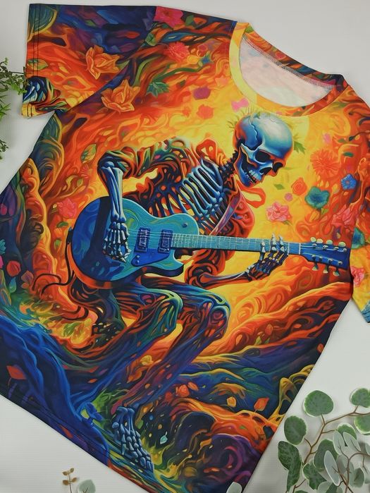 Nowa Niebieska Pomarańczowa Koszulka T-Shirt Grafika Halloween