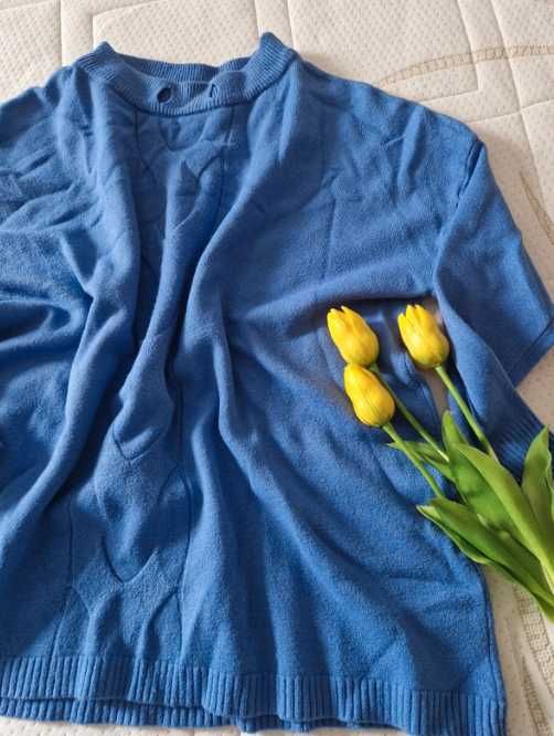 Niebieski sweter z mieszanki Merino Wool , kaszmiru L XL XXL oversize