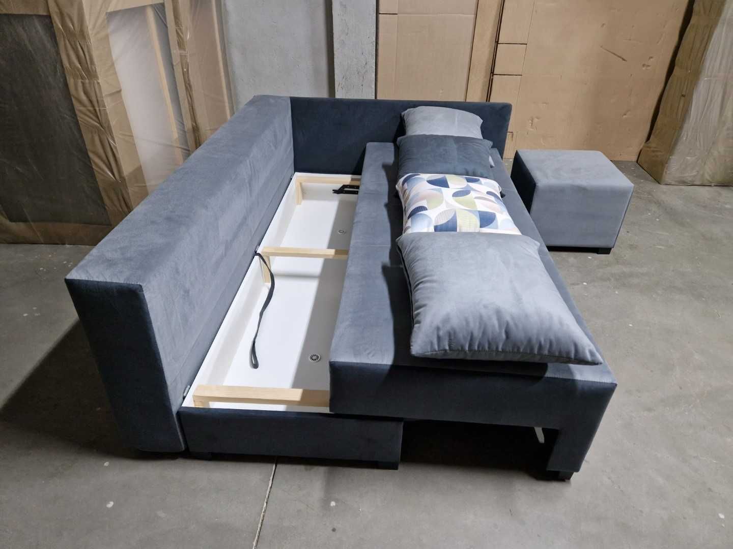 NOWA sofa narożna z pufą BONNELL funkcja spania + duży schowek automat