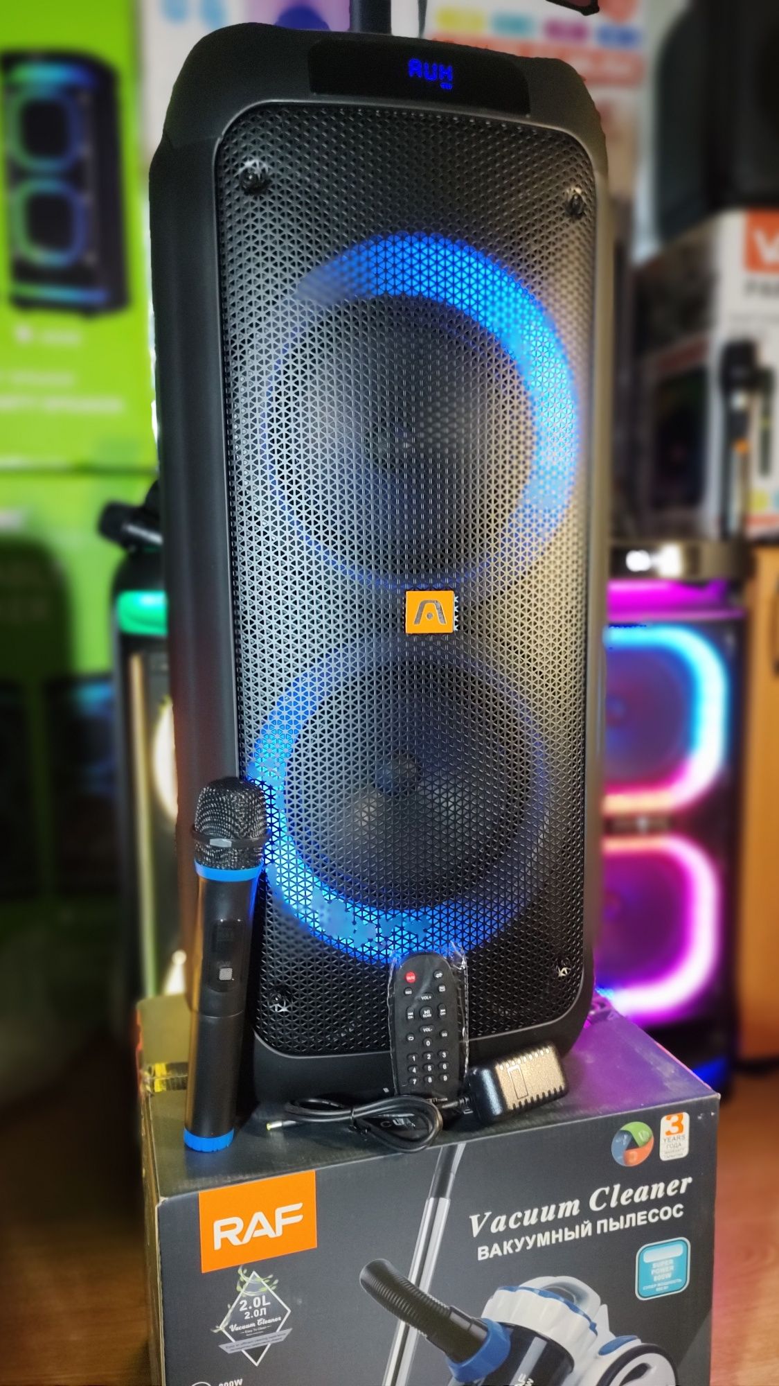 Блютуз акустика Караоке Temeisheng-208 USB/FM//микрофон/пульт ДУ/