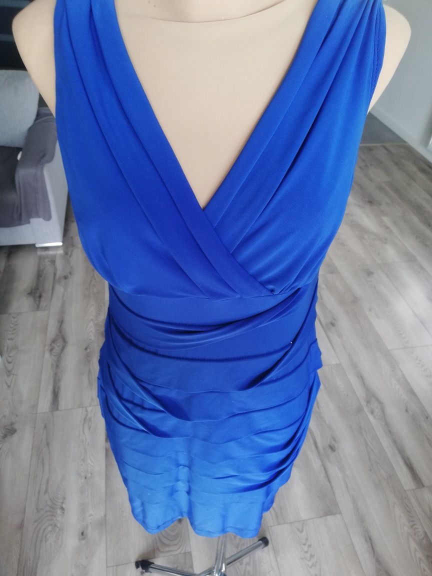 R. 40 kobaltowa chabrowa sukienka dekold w serek
