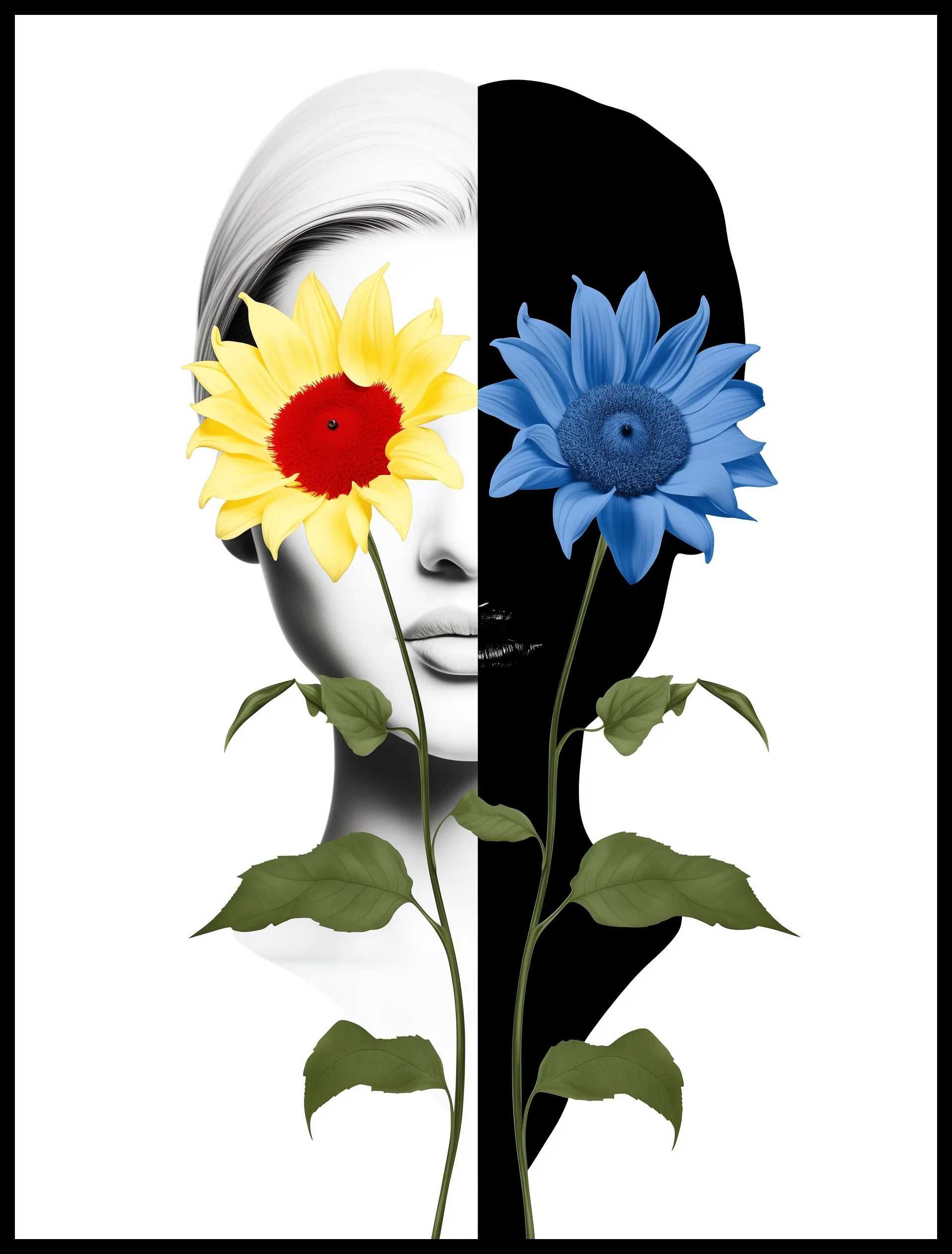 Plakat na Ścianę Obraz Kobieta Kwiaty Miniamlizm 40x60 cm ElliveX