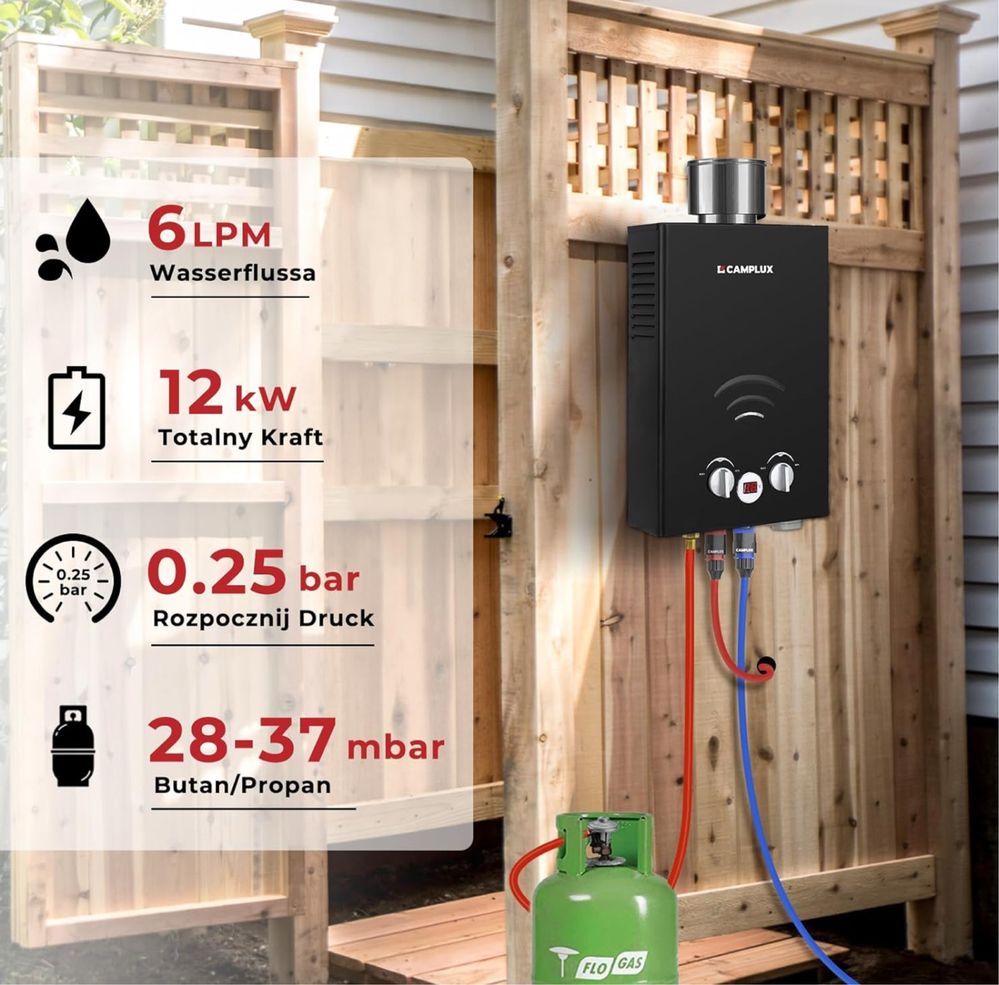 Camplux BW158BC Gazowy Podgrzewacz Wody, 6 Litrów, butan/propan 12kW