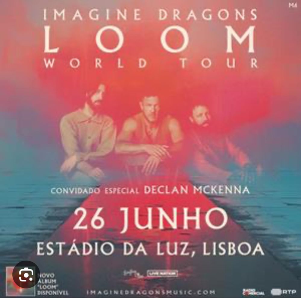 Bilhete Imagine Dragons, 26 de junho -  Bancada 1, Estadio da Luz