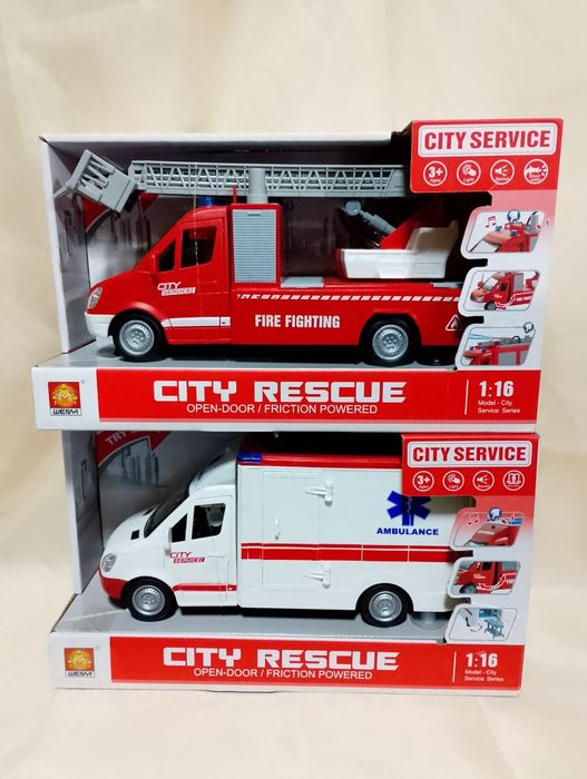 Машинка пожежна та швидка допомога, світло, звук