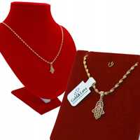 Złoty Naszyjnik 55 Cm Ręka Fatimy Amulet Różowe Oczko Dla Mamy  N529