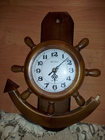 Часы настенные б.у для яхты или дома со штурвалом и якорем деревянные