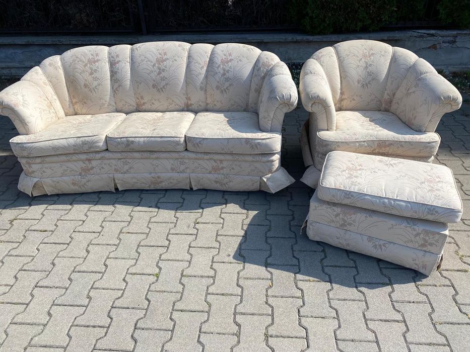 Stylowy wypoczynek z Niemiec Sofa + fotel + podnóżek DOWÓZ DO DOMU
