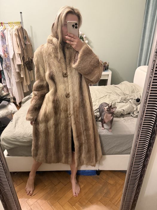 Futro długie maxi beż bezowe prl lis jasny nrąz