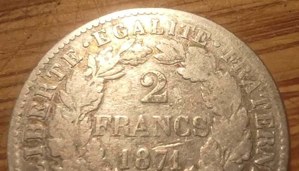 Moneta srebrna Francja 2 franki 1871 typ A srebro ag