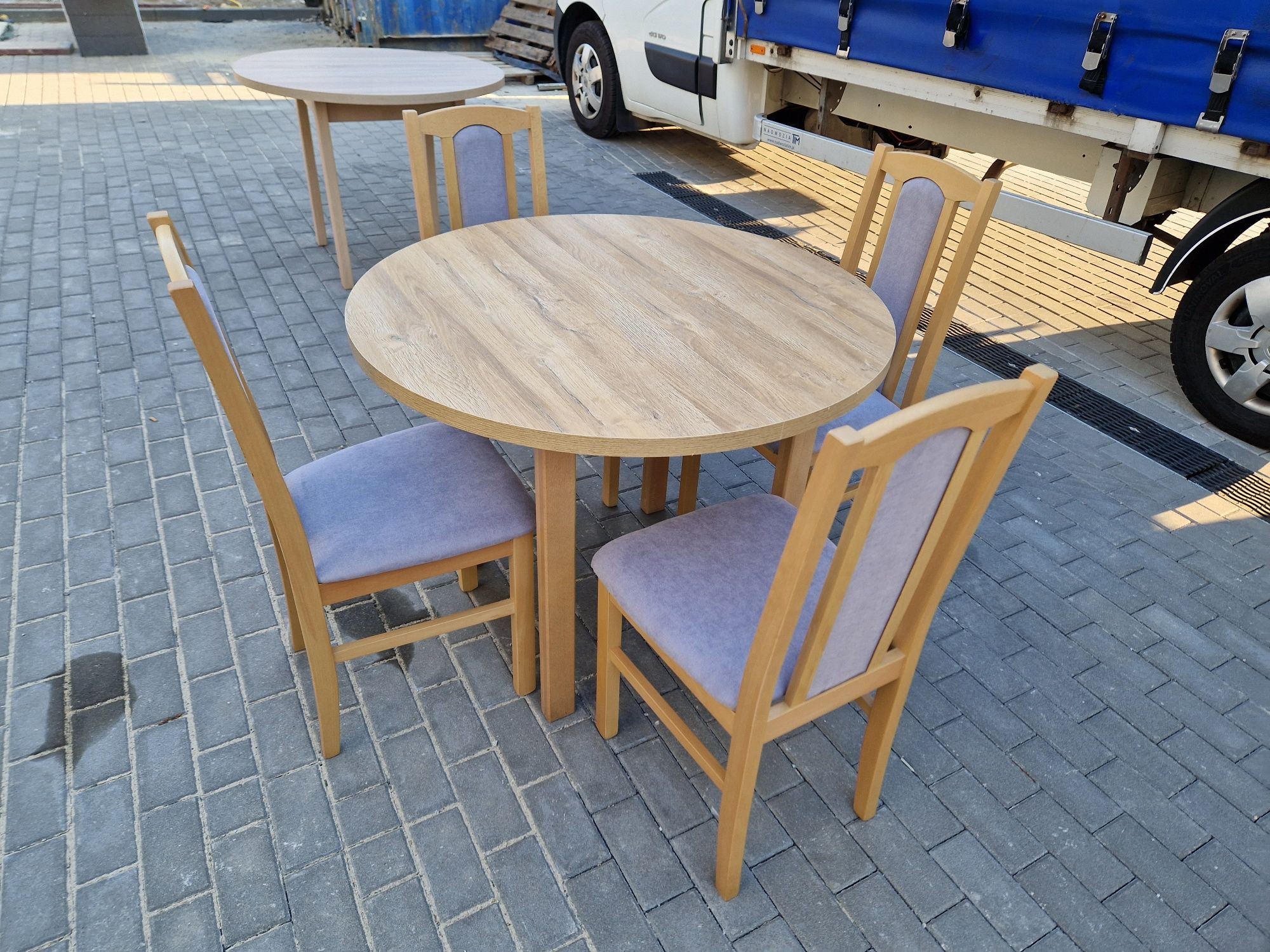 Nowe: Stół okrągły + 4 krzesła, grandson + szary , transport cała PL