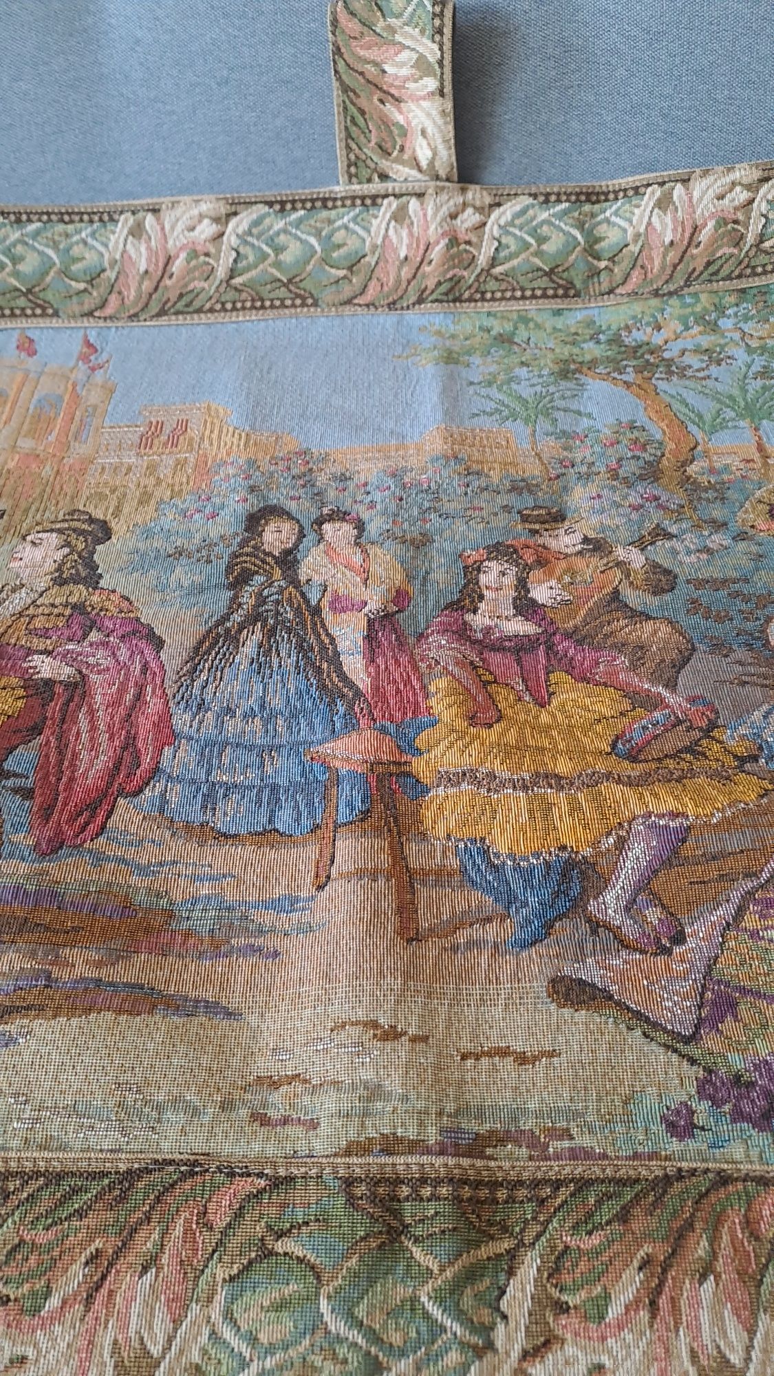 CUDOWNY gobelin kilim makatka żakardowa scenka rodzajowa