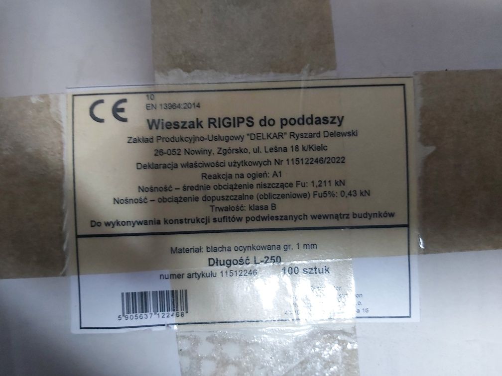 Rigips Wieszak do poddaszy 250 mm.