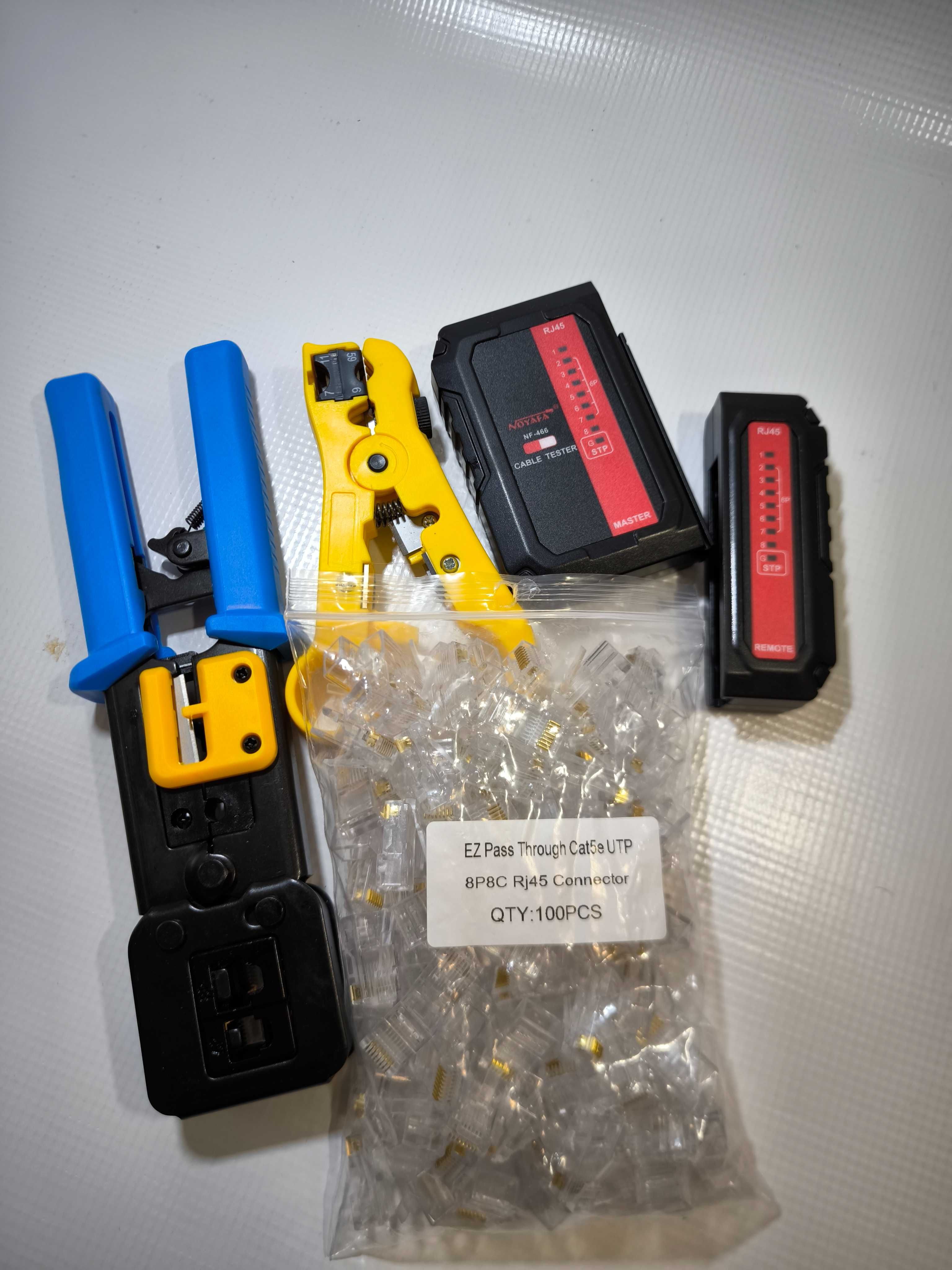 Zaciskarka RJ45, Ściagaczka izolacji, Końcówki RJ45 kat5e tester