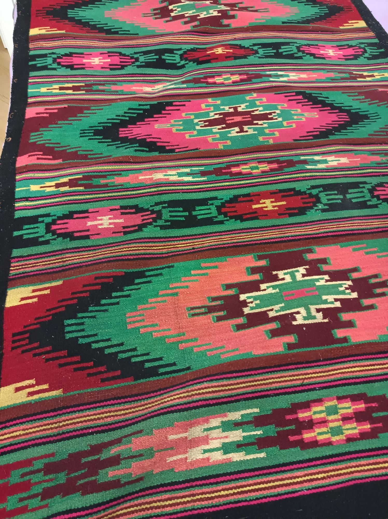 Huculski wełniany kilim.Etno ,folk.Rękodzieło.Antyk.