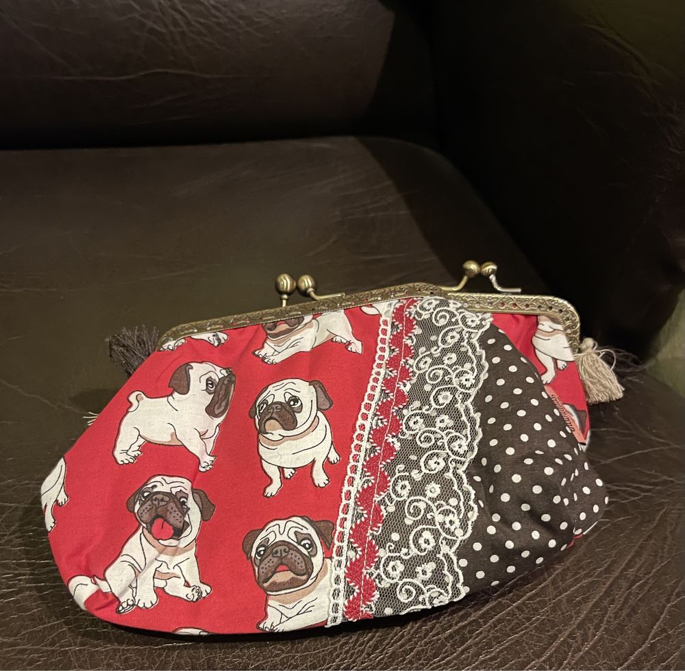 Conjunto bolsa e porta moedas com Pugs