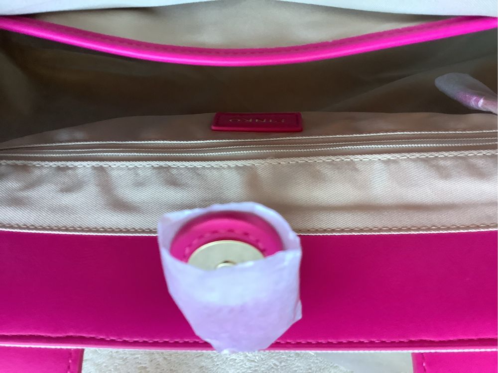 Torebka shopper Pinko,  len/tworzywo, sliczny pink, ozdobne logo