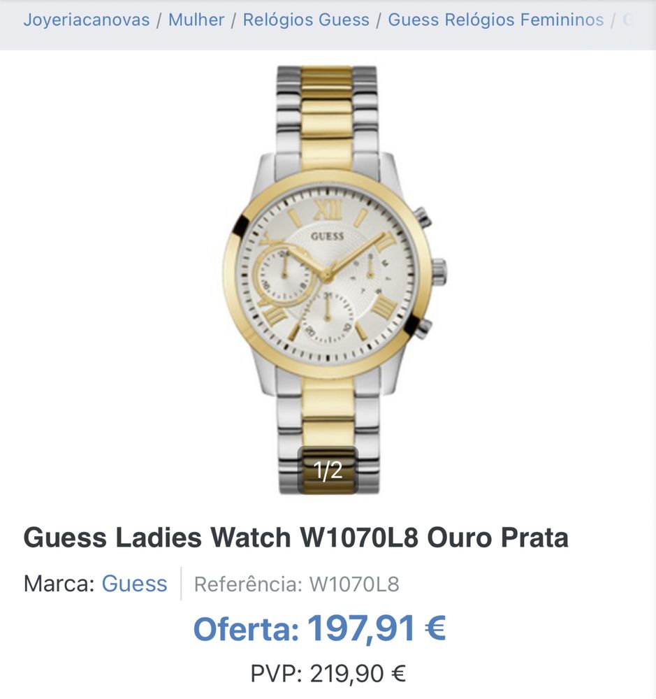 Relógio Senhora Guess Prata Dourado Cronógrafo