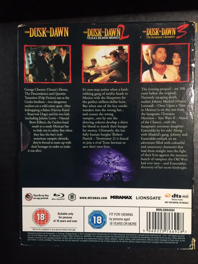 DVD blueray box set: From Dusk till Down trilogy