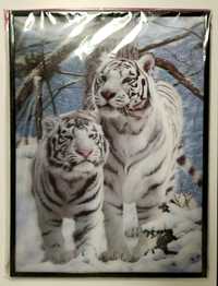 Obrazek trójwymiarowy 3D białe tygrysy 30x40 cm