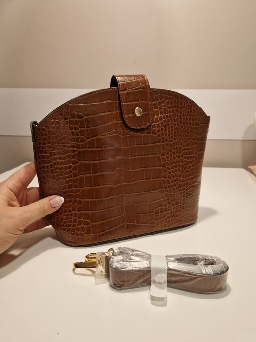 Nowa torebka 2 w 1, crossbody Oriflame Drift Dee brąz skóra krokodyl
