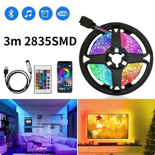 Fita LED RGB com 3 metros para decoração fundo TV + Comando Remoto