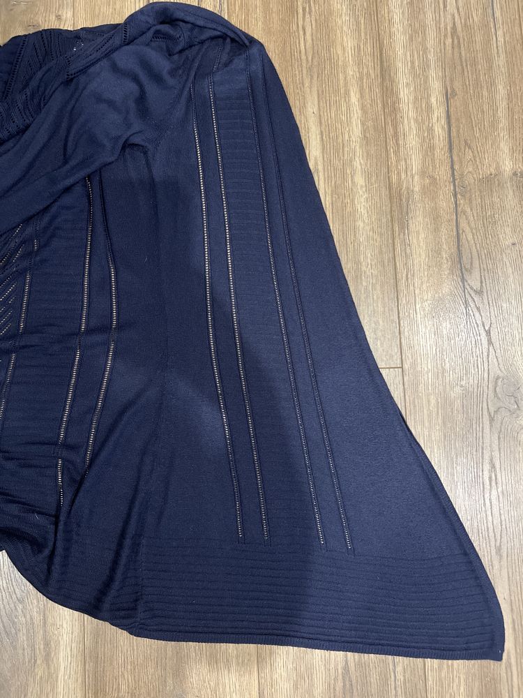Kardigan granatowy L 40 12 M&S Per Una plecy ażurowy wiskoza akryl