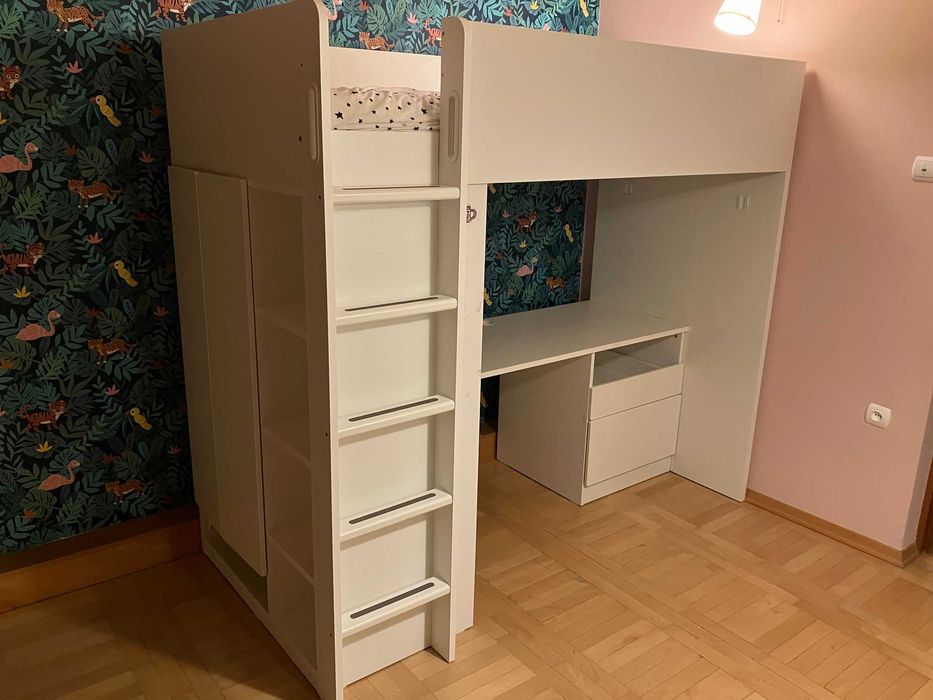 Zestaw: łóżko piętrowe z biurkiem i szafą IKEA