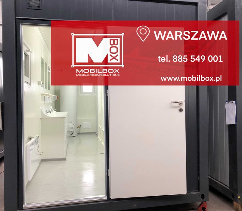 kontener sanitarny, kontener z prysznice i umywalka, kontener